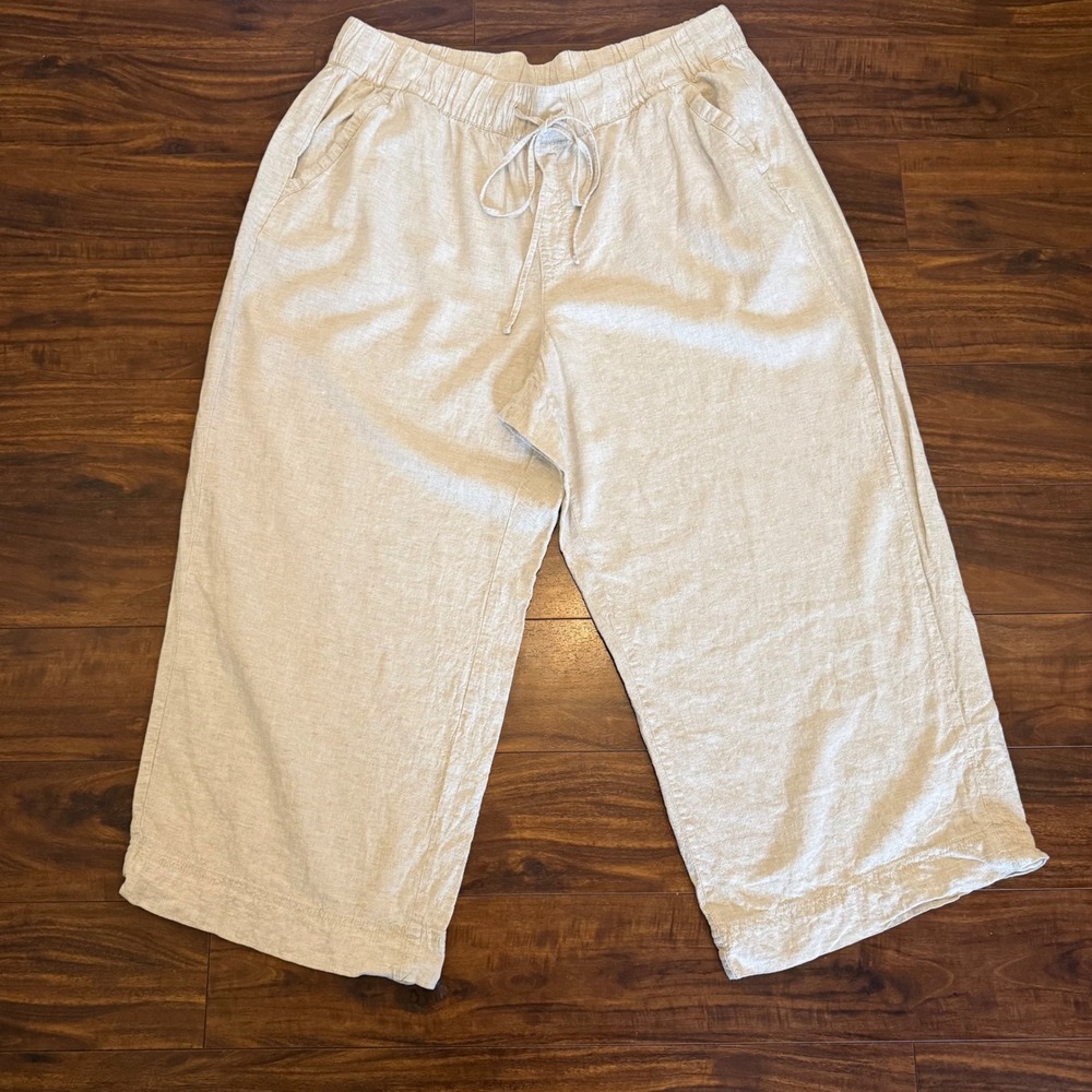 Lane‎ Bryant Linen Blend Wide Leg Cropped Pants Oatmeal Beige 18P Petite Coastal - Picture 2 of 13